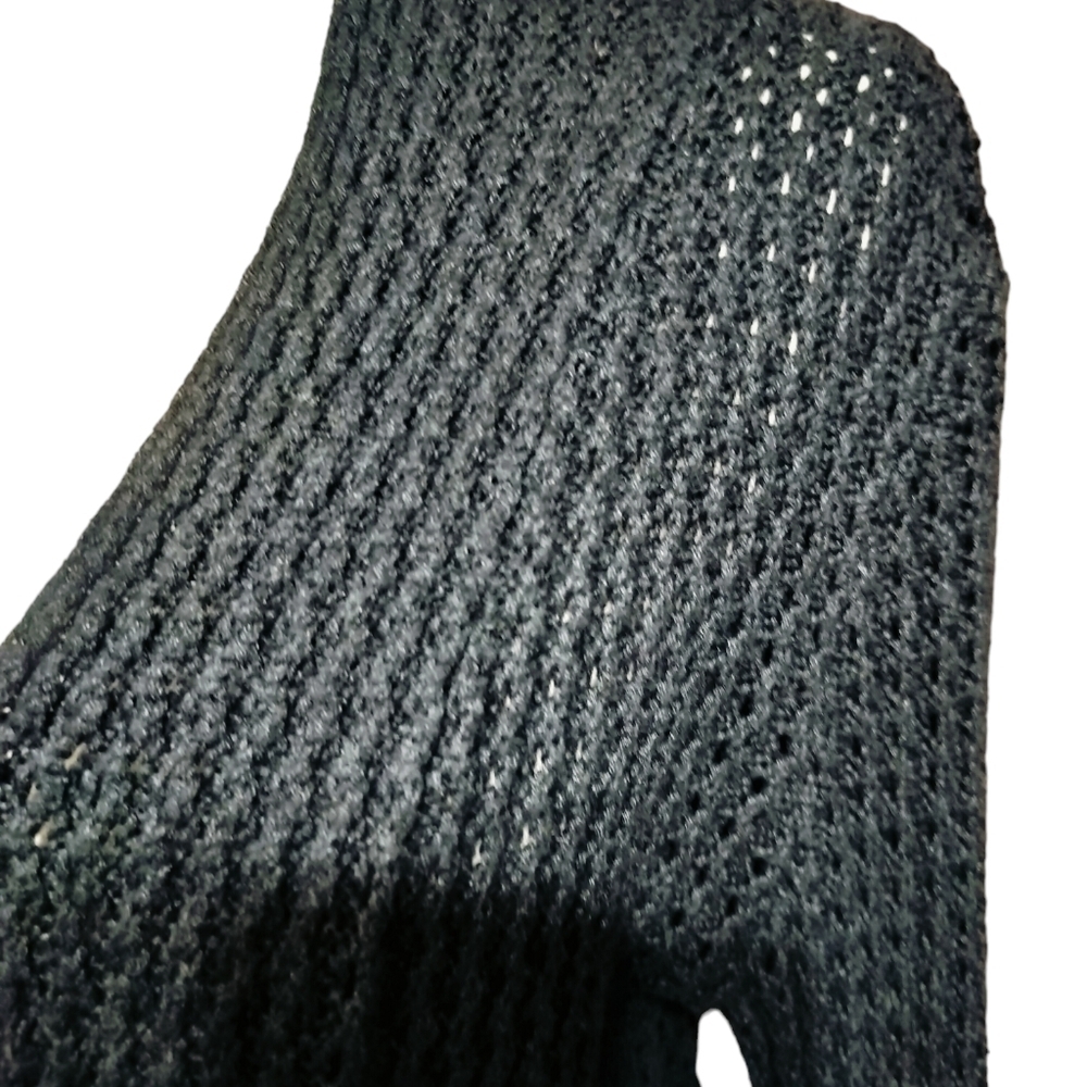 2718) Belldini Black Crocheted Open Front Long Cardigan Size Small - Picture 6 of 10